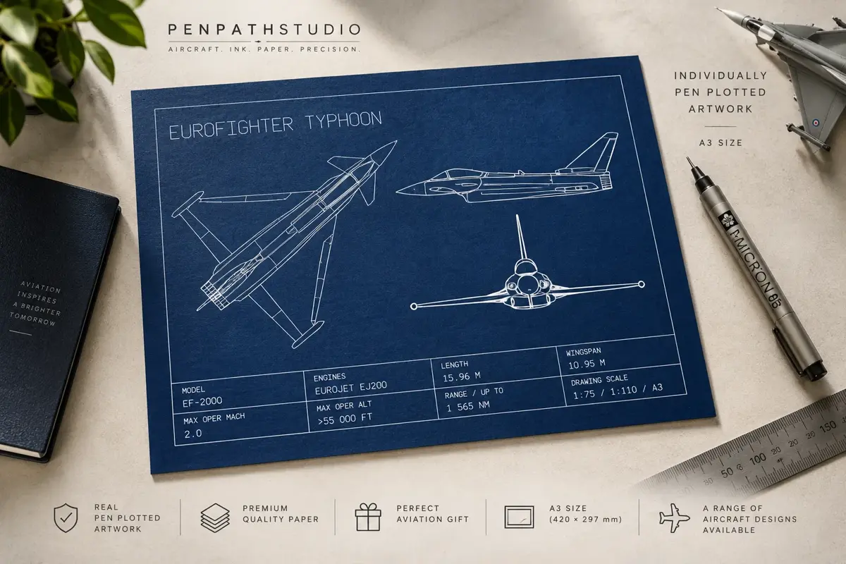 Plotted aircraft blueprint print