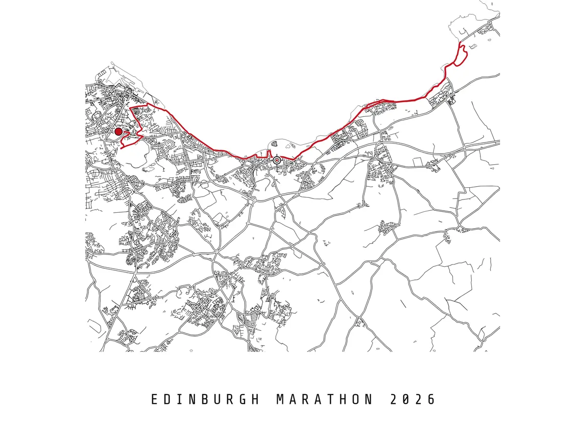 Plotted marathon route map of the Edinburgh Marathon