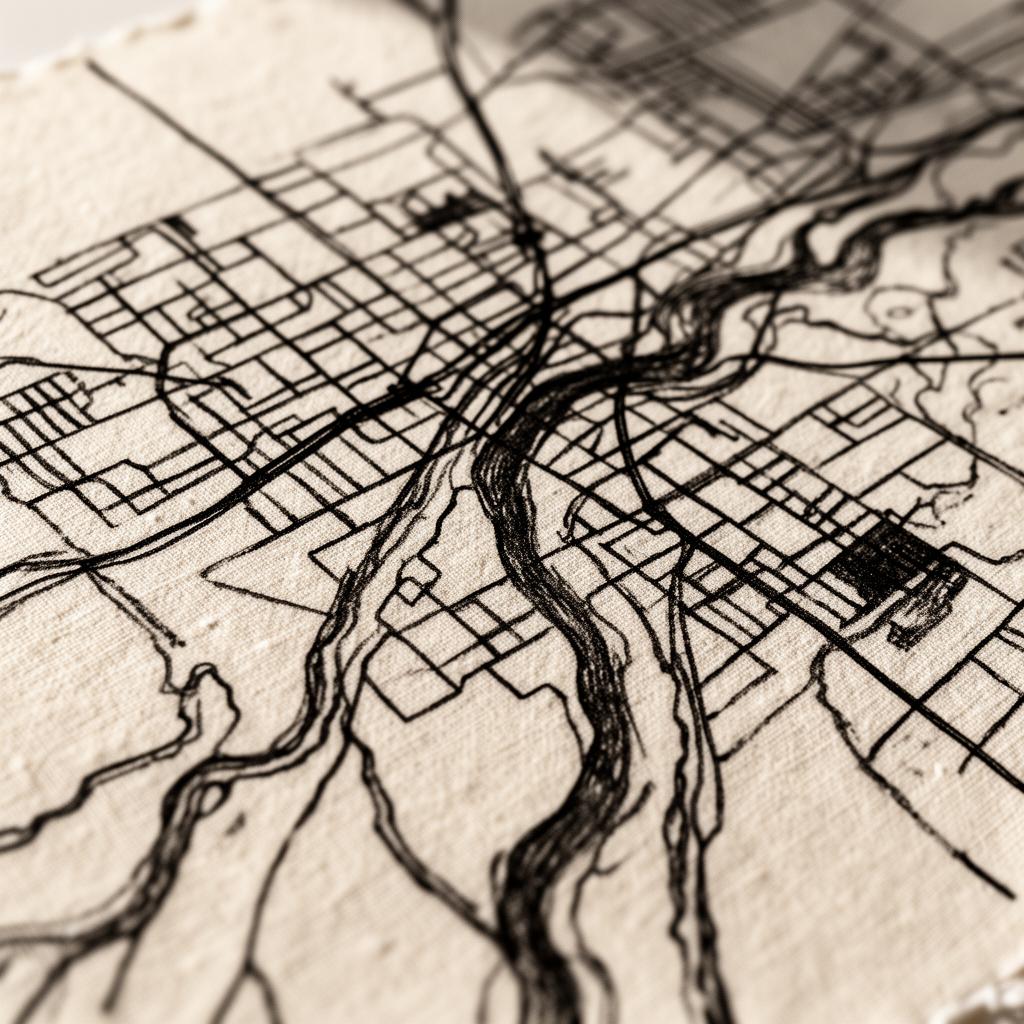 Macro photograph of black archival ink lines on cream cotton paper.